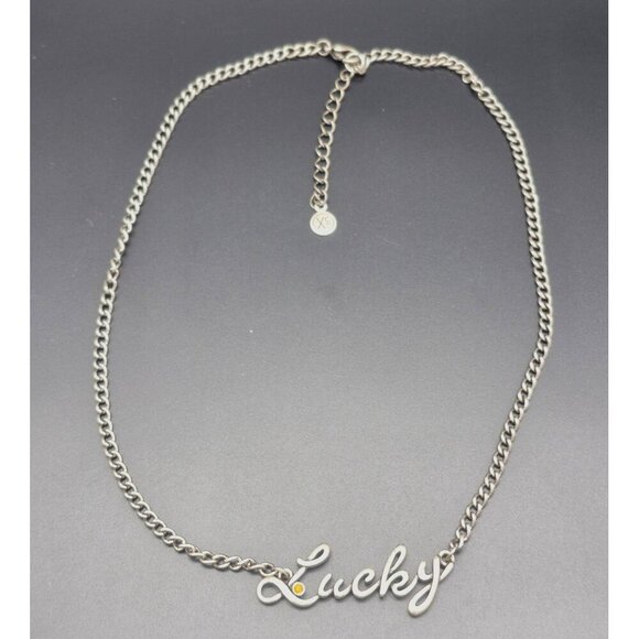 5X Brand Silver Tone Curb Chain LUCKY Pendant Necklace 16" to 18" Orange Crystal - Picture 6 of 7